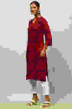 Pink Rayon Printed Straight Kurta image number 2