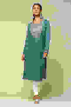 Blue Cotton Blend Straight Kurta image number 5