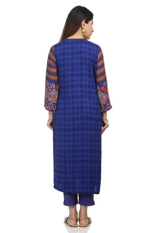Blue Straight Viscose Kurta image number 4