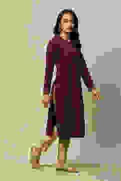 Purple Jacquard Yarndyed Kurta image number 4