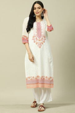 White Cotton Straight Kurta image number 5