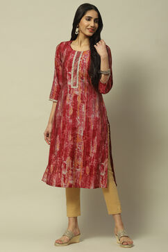 Maroon Viscose Blend Staight Kurta image number 0