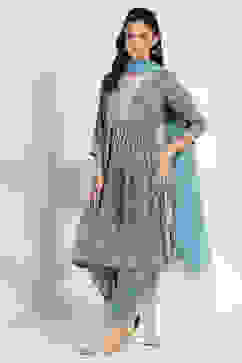 Grey Printed Gathered Suit Set image number 0