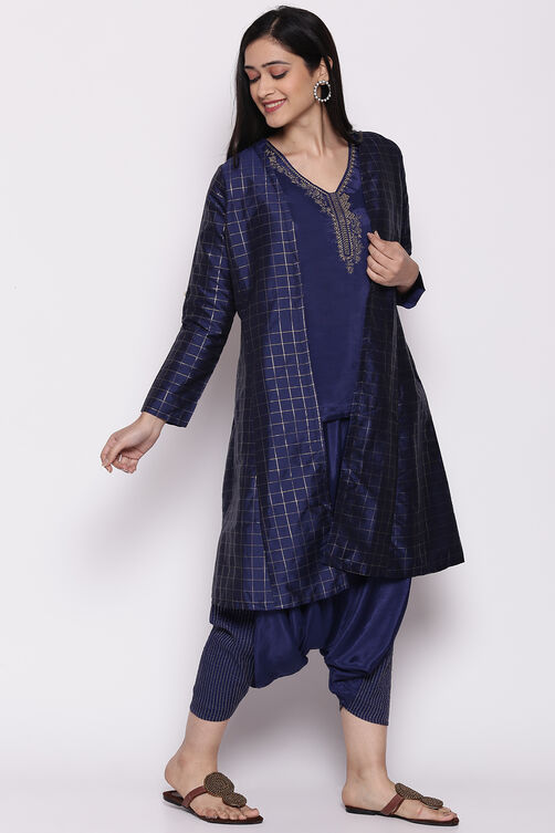 Royal Blue Polyester Viscose Straight Suit Set image number 5