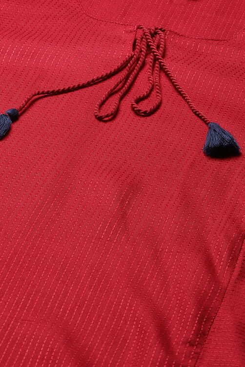 Red LIVA Straight Kurta image number 1