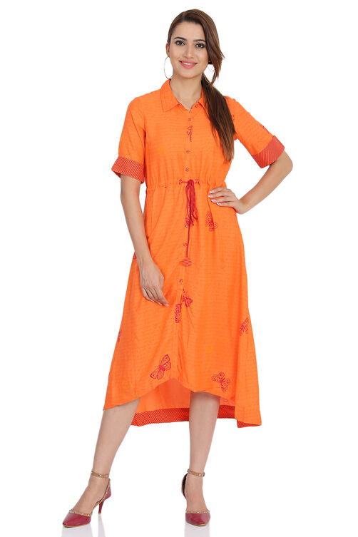 Coral Flared Viscose Dress image number 0
