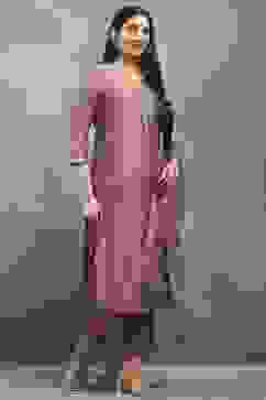 Rose Pink Viscose Blend Solid Straight Kurta Pants Set image number 5