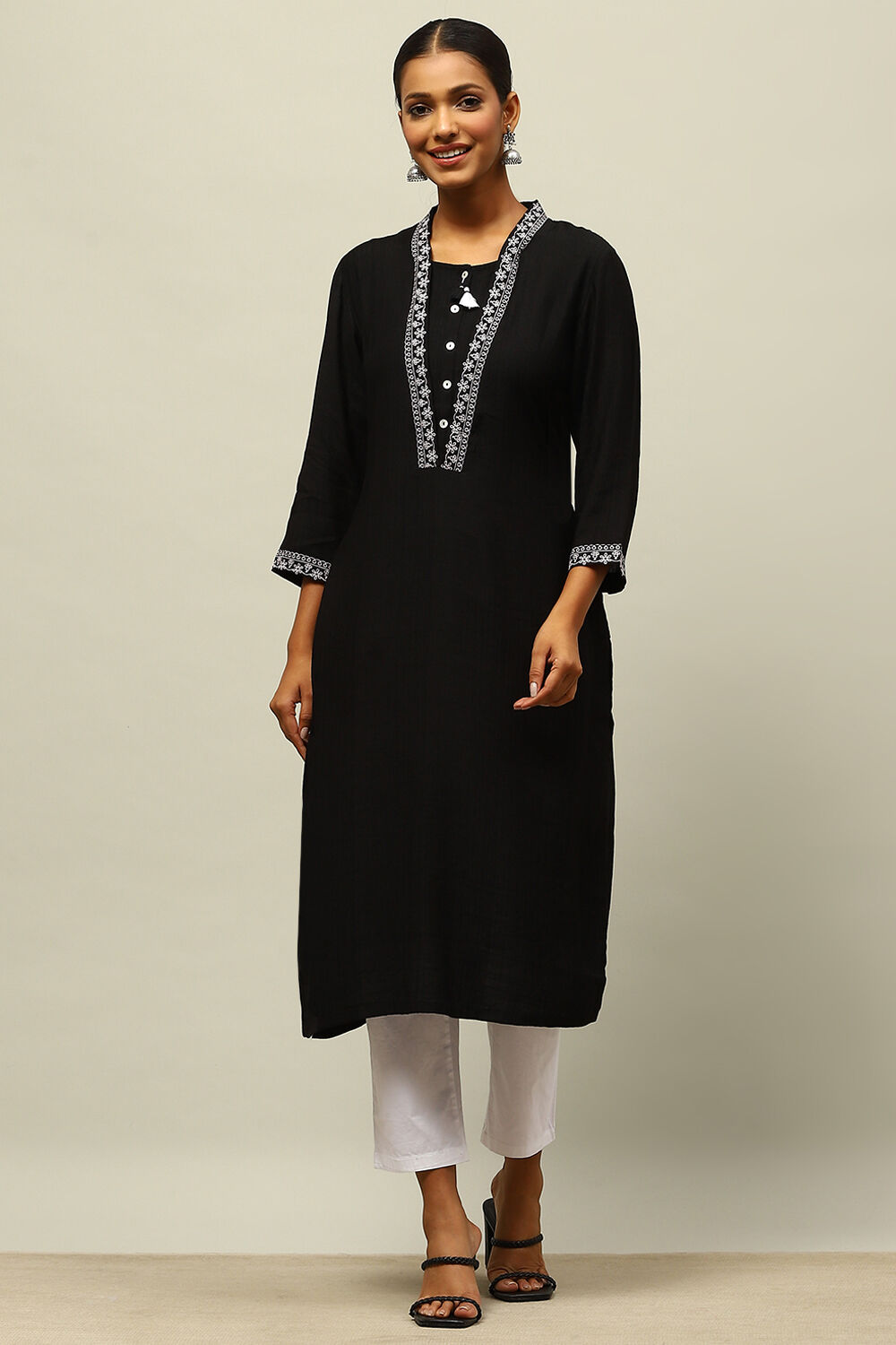 Black Viscose Blend Straight Kurta image number 0