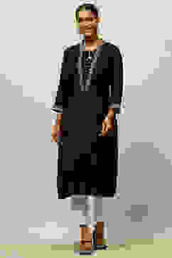 Black Viscose Blend Straight Kurta image number 0
