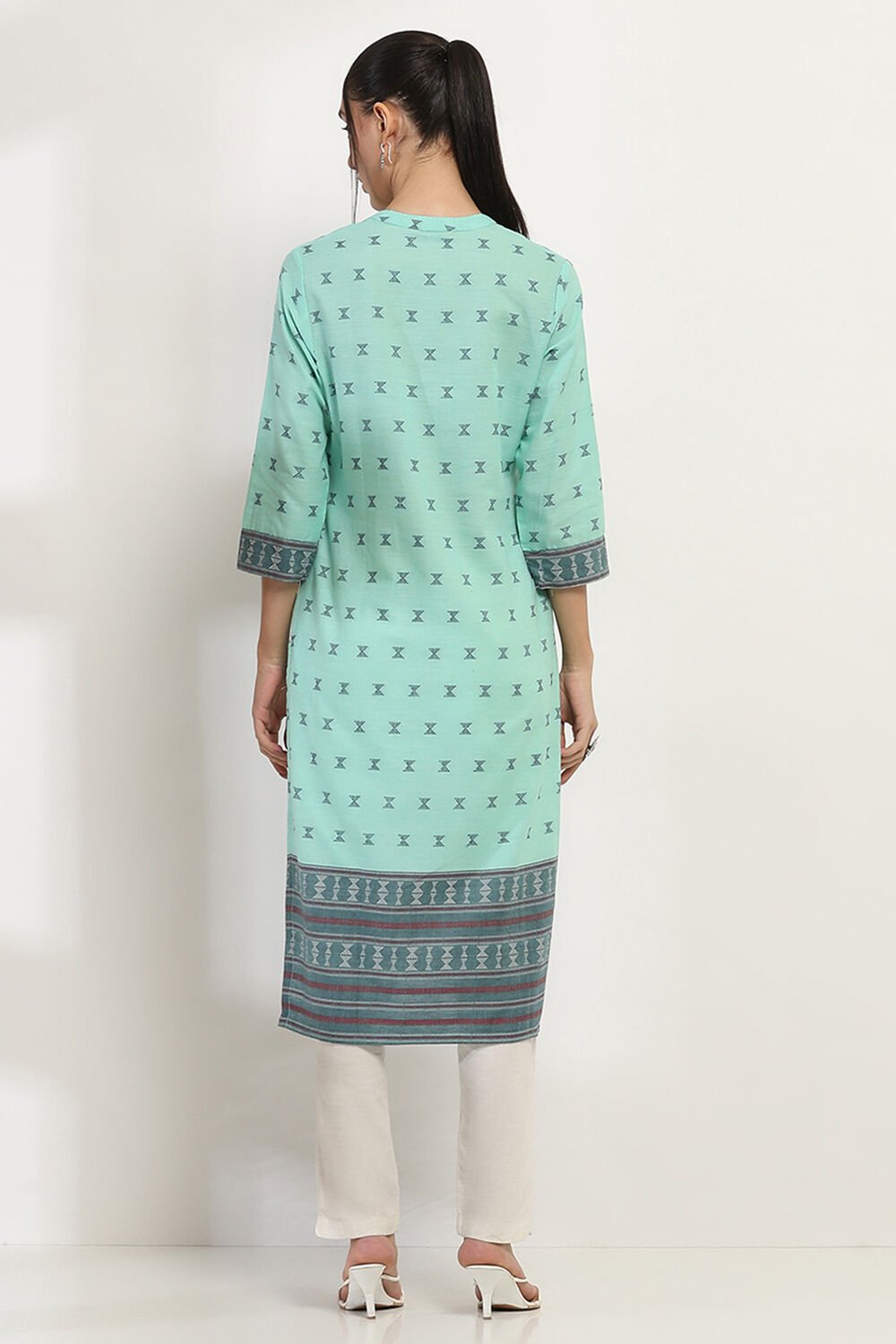 Green Cotton Printed Straight Kurta image number 3