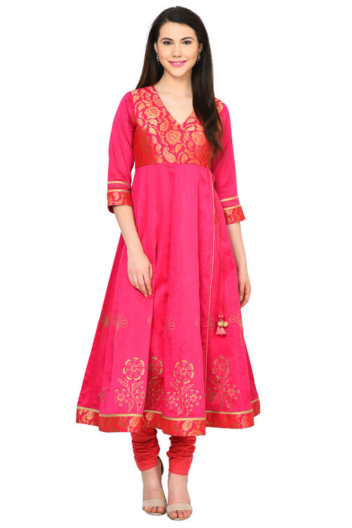 Pink Anarkali Polyester Kurta image number 0