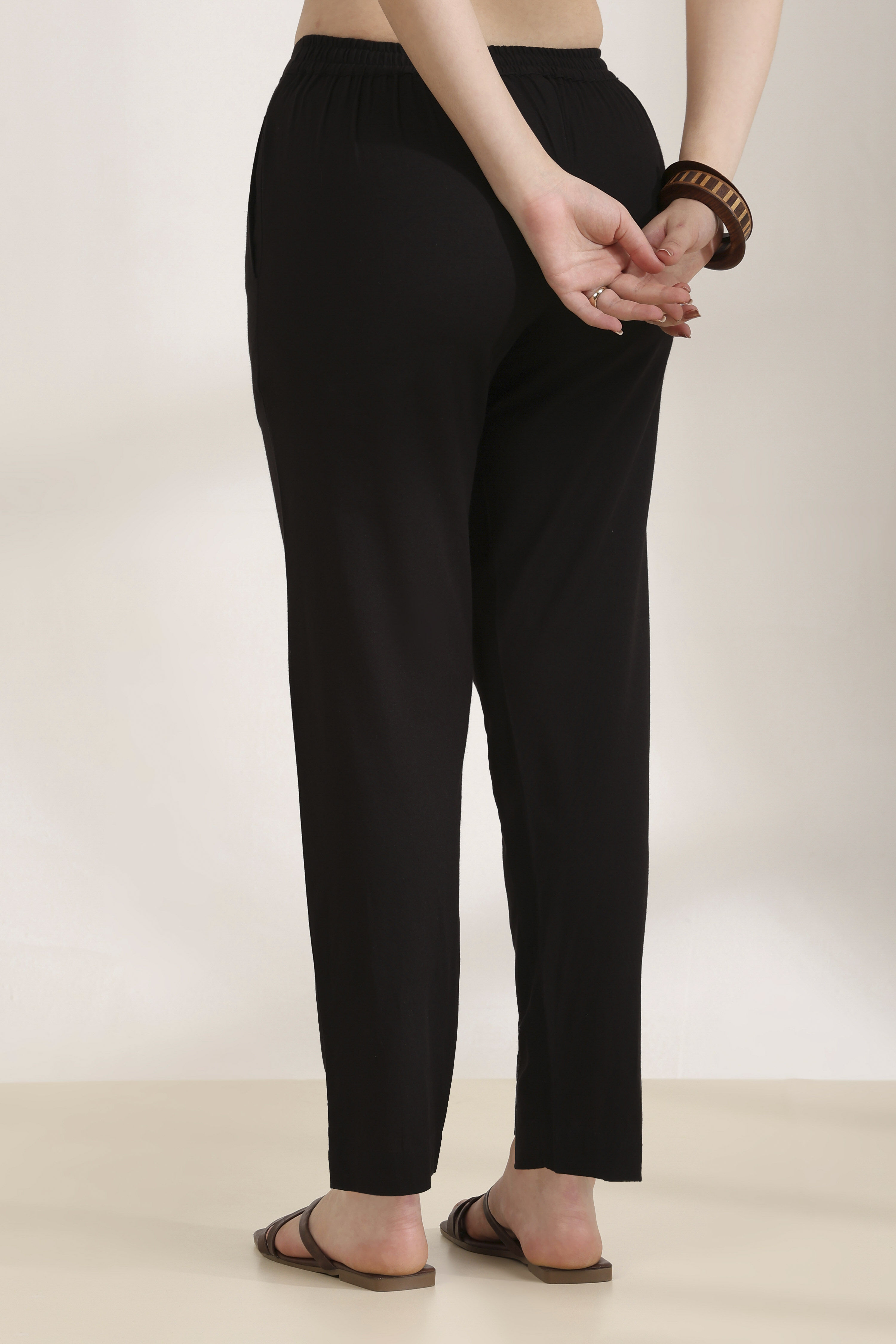 Black Cotton Blend Straight Pants image number 5