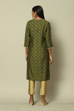 Green LIVA Straight Printed Kurta image number 4