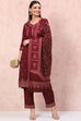 Maroon Art Silk Straight Suit Set image number 7