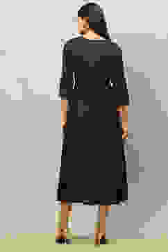 Black Viscose Shantoon Printed Tiered Dress image number 3