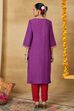 Purple Viscose Blend Straight Printed Suit Set image number 5