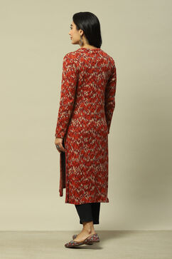 Rust Cotton Blend Straight Printed Kurta image number 3