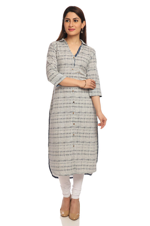Ecru Straight Cotton Kurta image number 0