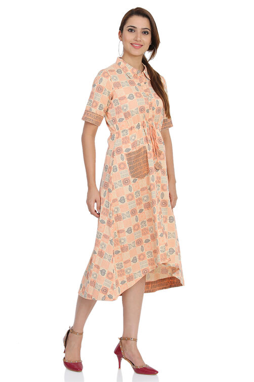 Peach Flared Cotton Dress image number 3