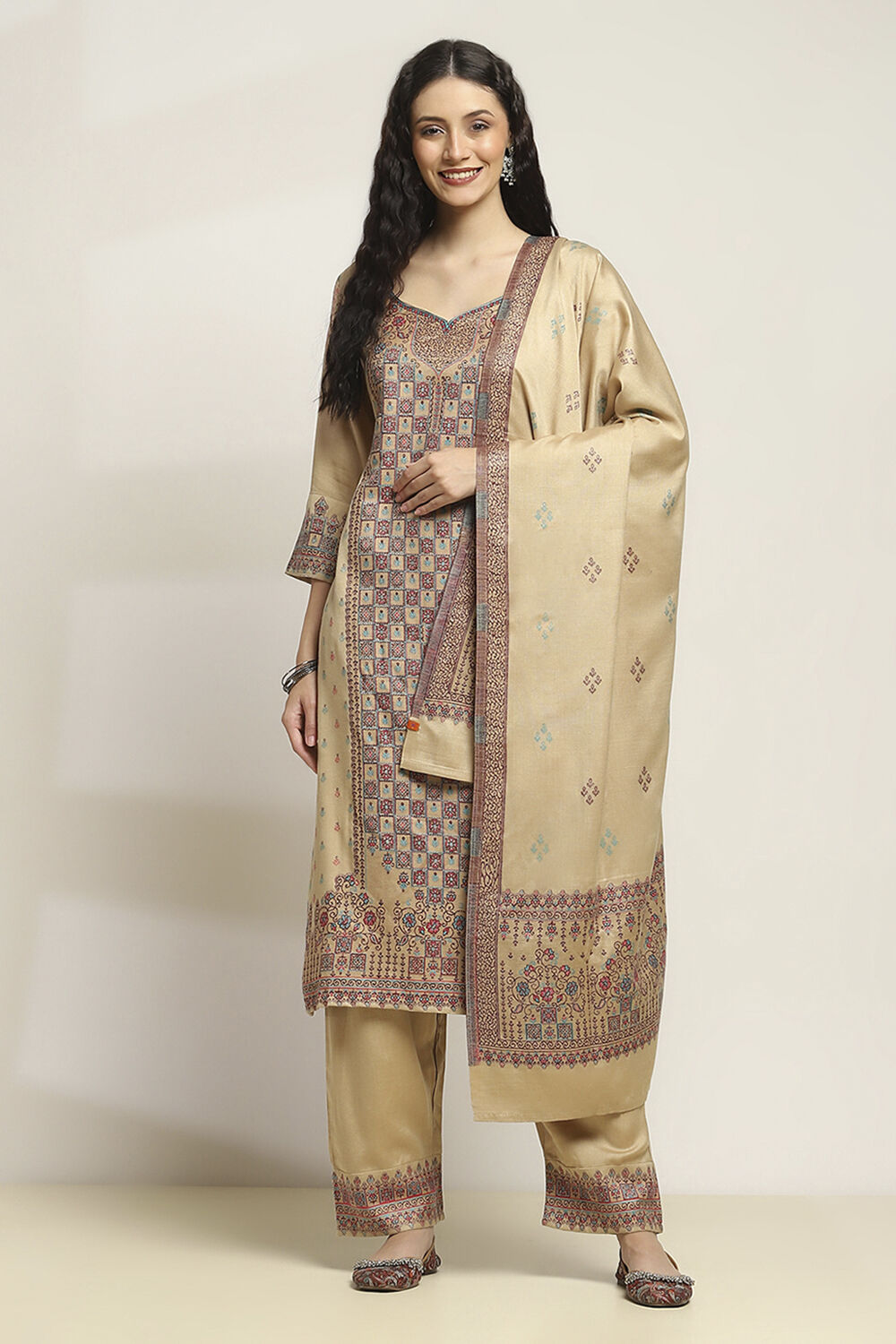 Sand Yellow Art Silk Straight Suit Set image number 6