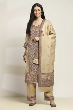 Sand Yellow Art Silk Straight Suit Set image number 6