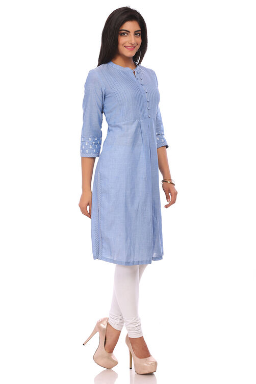 Blue Cotton Straight Kurta image number 1