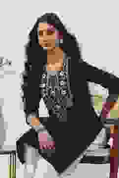 Navy Blue Cotton Blend Straight Kurtas image number 6