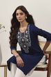 Navy Blue Cotton Blend Straight Kurtas image number 6