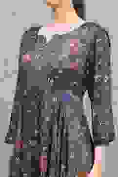 Blue Viscose Rayon Printed Flared Dress image number 1