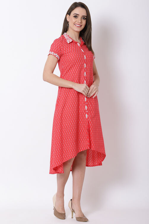 Coral Cotton A-Line Dress image number 3