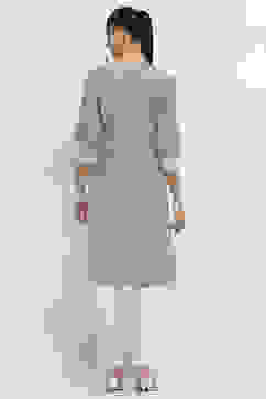 Sage Green Cotton Printed Straight Kurta image number 3