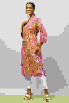 Red Cotton Printed Straight Kurta image number 2