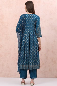 Teal Blue Art Silk Kalidar Suit Set image number 4