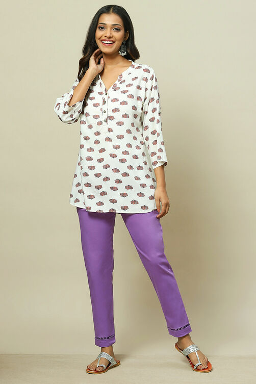Purple Cotton Blend Slim Pant image number 0