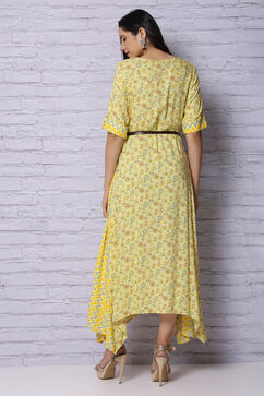 Yellow Viscose Rayon Asymmetric Dress image number 7