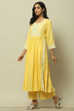 Yellow Rayon Straight Suit Set image number 3