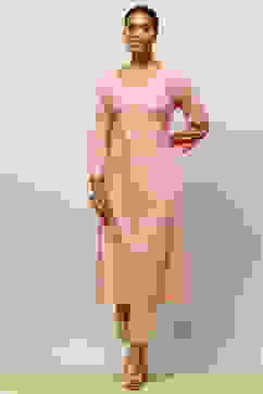 Dusty Pink Rayon Straight Printed Kurta Slim Pants Suit Set image number 0