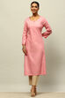 Dusty Pink Rayon Straight Printed Kurta Slim Pants Suit Set image number 0