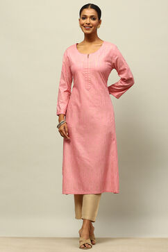 Dusty Pink Rayon Straight Printed Kurta Slim Pants Suit Set image number 0