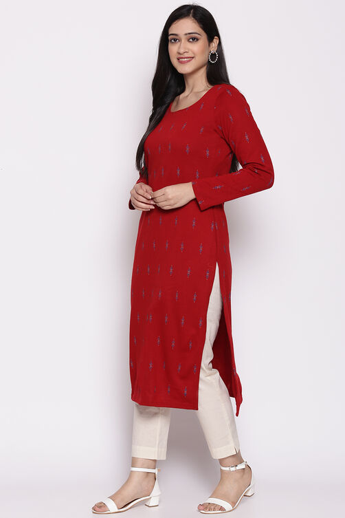 Red Acrylic Straight Kurta image number 2