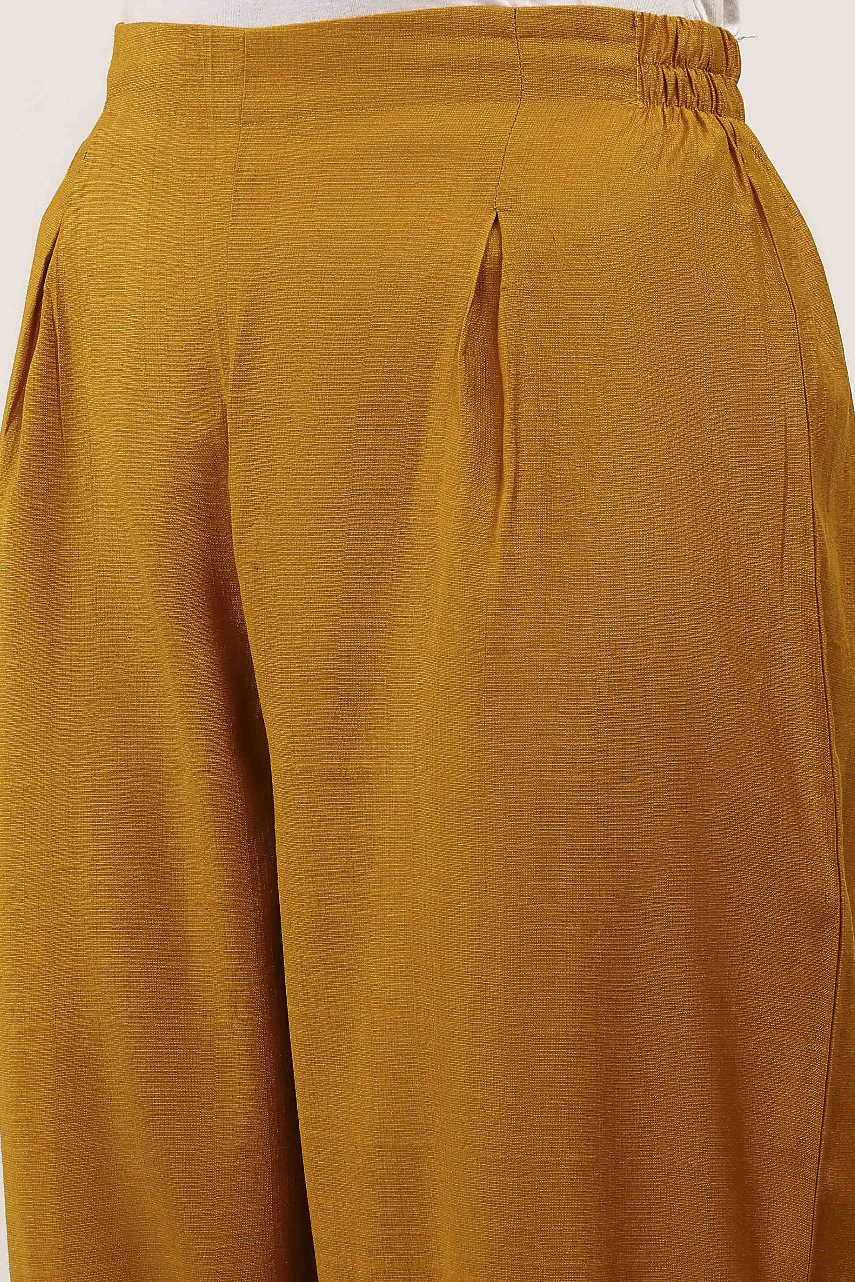 Yellow Viscose Polyester Kurta Pants Set image number 2