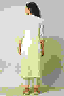 Off White Cotton Blend Straight Yarndyed Kurta Palazzo Suit Set image number 5