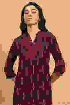 Red Viscose Blend Printed Gathered Kurta Palazzo Set image number 1