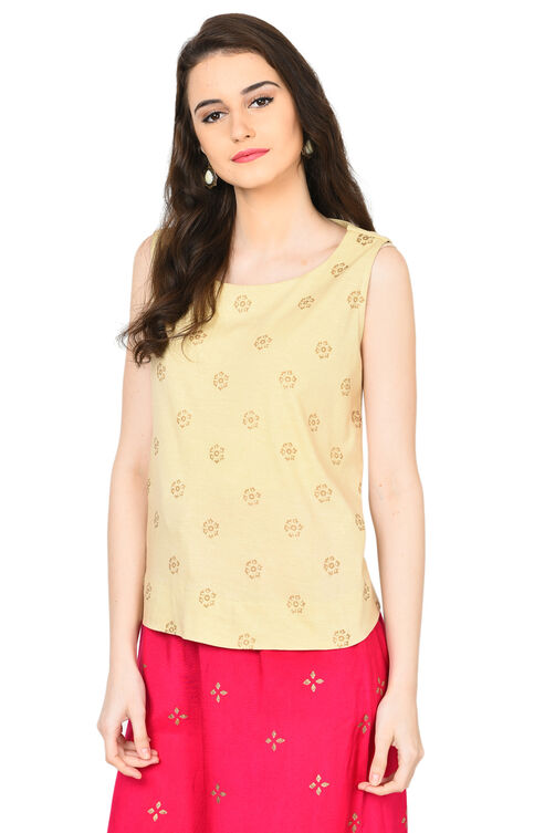 Beige Straight Viscose Indie Top image number 3