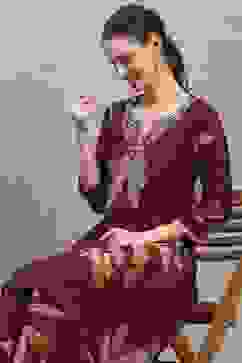 Blue Rust Viscose Blend Printed Kalidar Kurta Pants Set image number 7