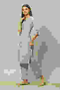 Aqua Blue Viscose Straight Printed Kurta Palazzo Suit Set image number 3