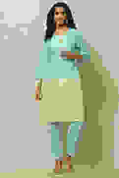 Aqua Blue Green Ombre Printed Straight Kurta Set image number 6