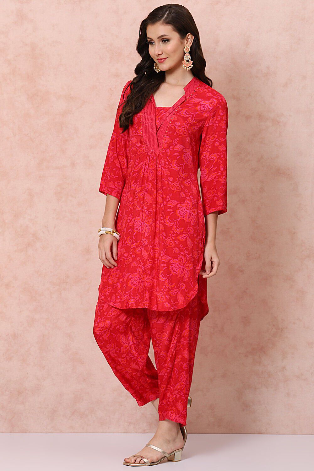 Pink Viscose Shantoon Straight Printed Kurta Palazzo Suit Set image number 3