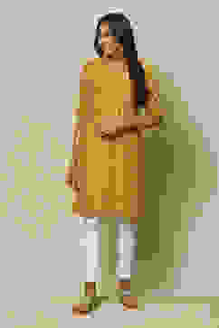 Mustard LIVA Straight Printed Kurta image number 5