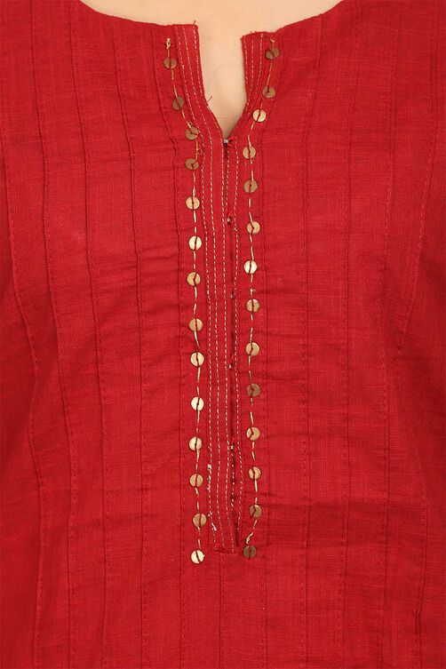 Red Straight Cotton Kurta image number 4